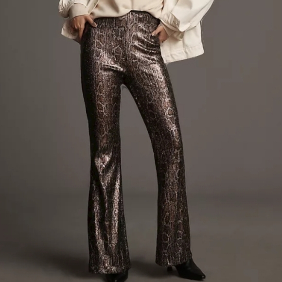 Anthropologie Sequin Snake Python Wide Leg Pants - Picture 2 of 13